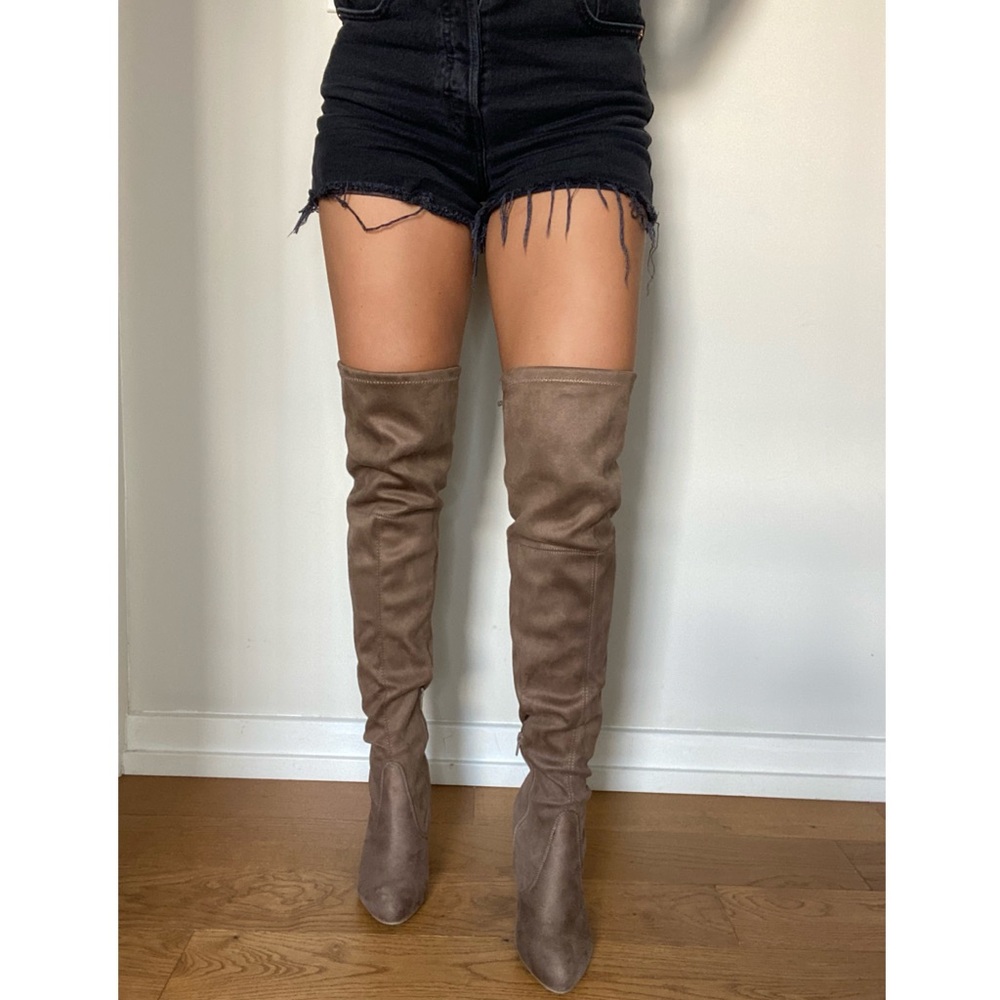 Charlotte Russe Tan Suede Over-the-Knee Heeled Boots - Picture 2 of 8